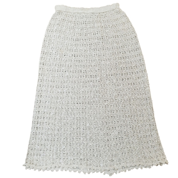 Vintage Pallas Crochet Midi Skirt. Handloomed Irish Linen. MED - Picture 1 of 6